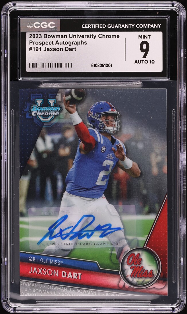 2023 Bowman Chrome University Jaxson Dart ROOKIE AUTO #191 CGC 9 MINT