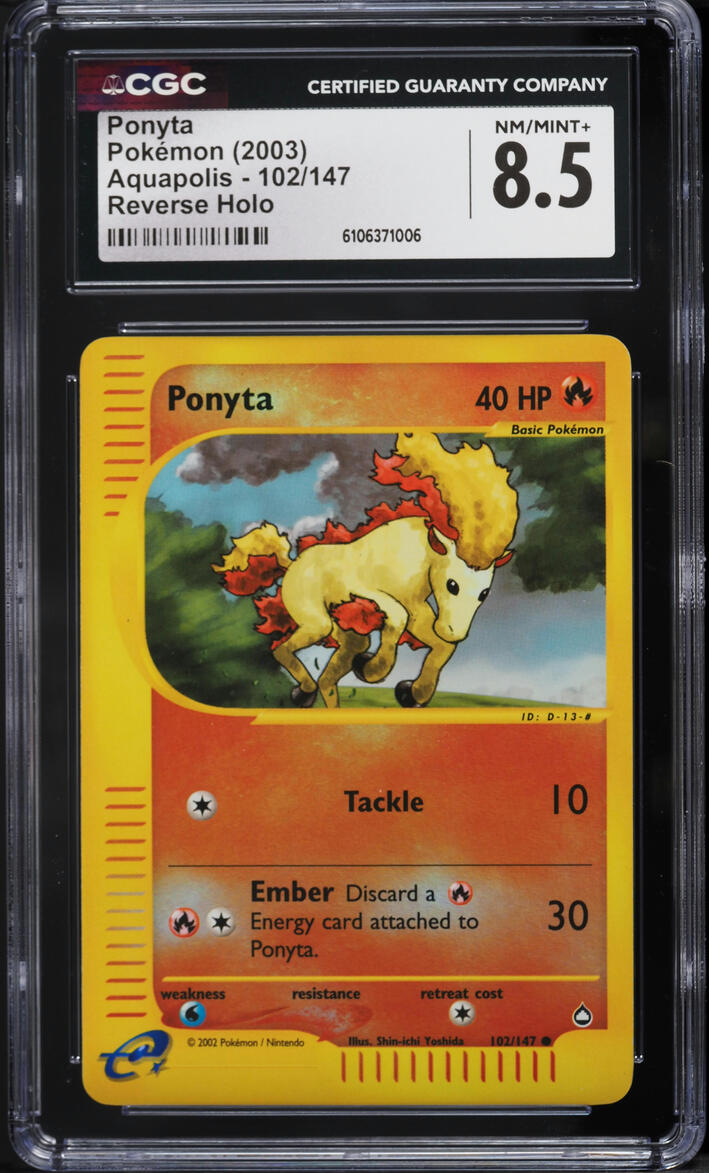 2003 Pokemon Aquapolis Reverse Holo Ponyta #102 CGC 8.5 NM-MT+