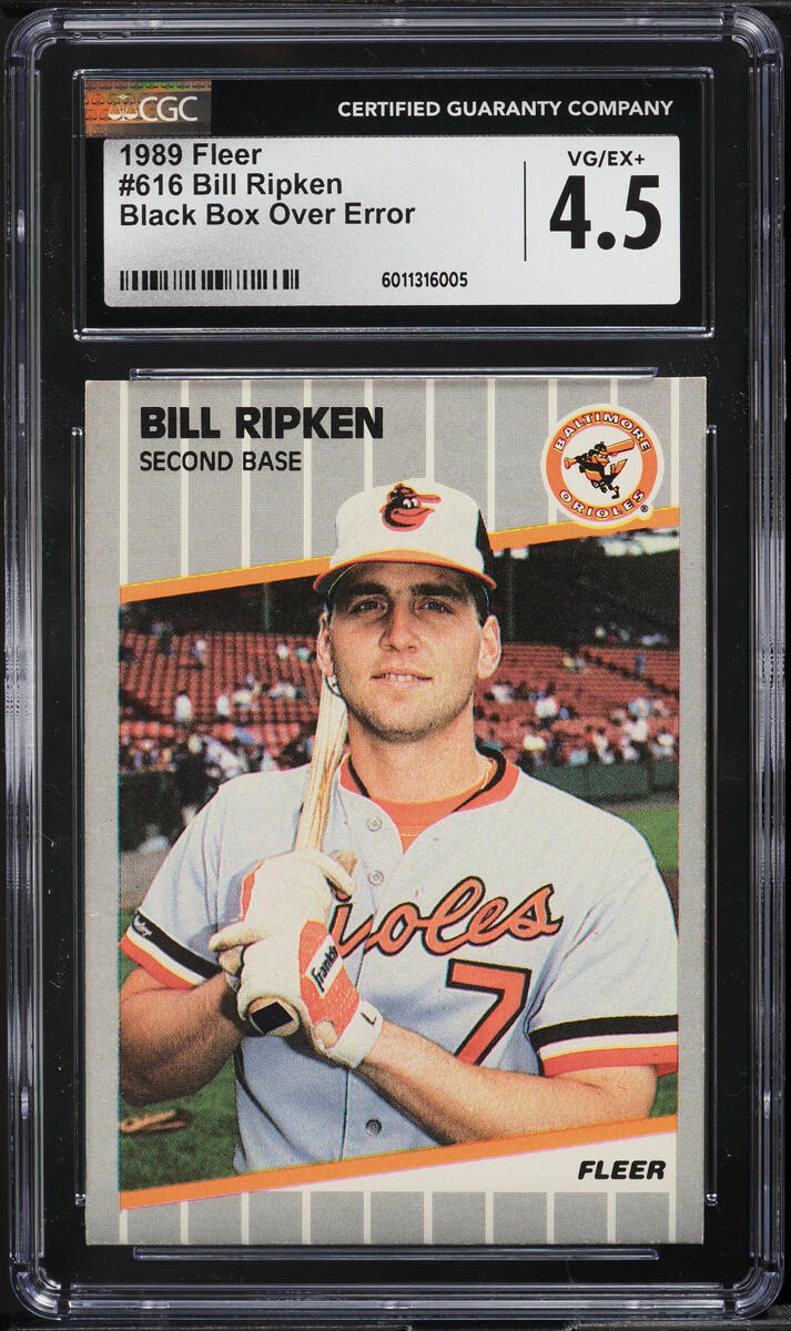 1989 Fleer Bill Ripken ROOKIE, BLACK BOX #616 CGC 4.5 VGEX+