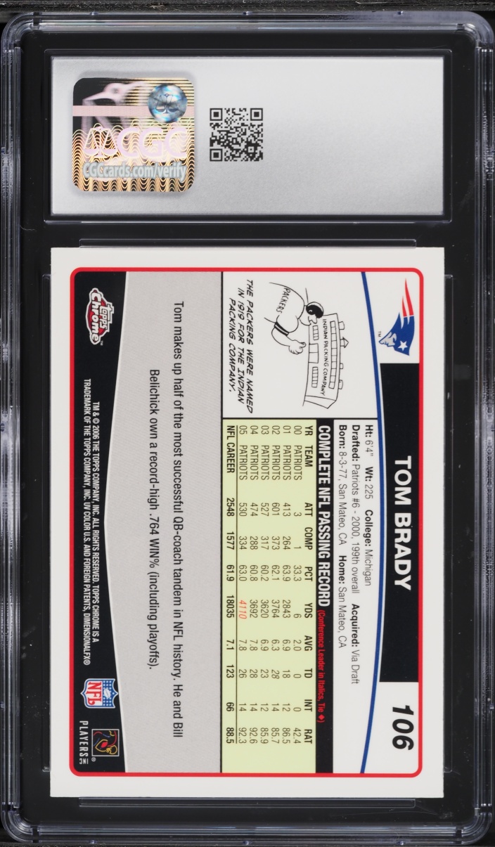 2006 Topps Chrome Refractor Tom Brady #106 CGC 9 MINT