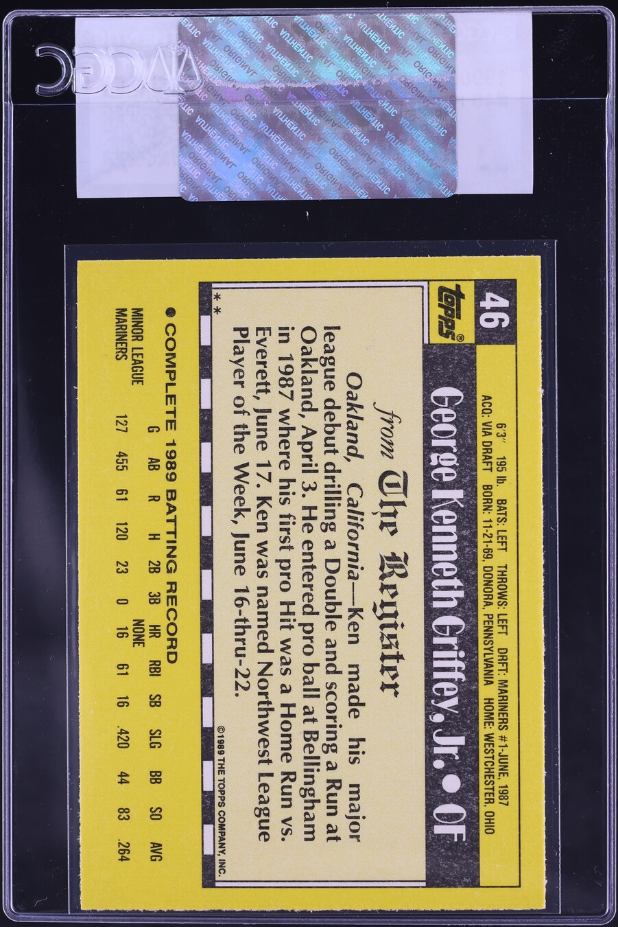 1990 Topps '89 Debut Ken Griffey Jr. #46 CGC AUTH