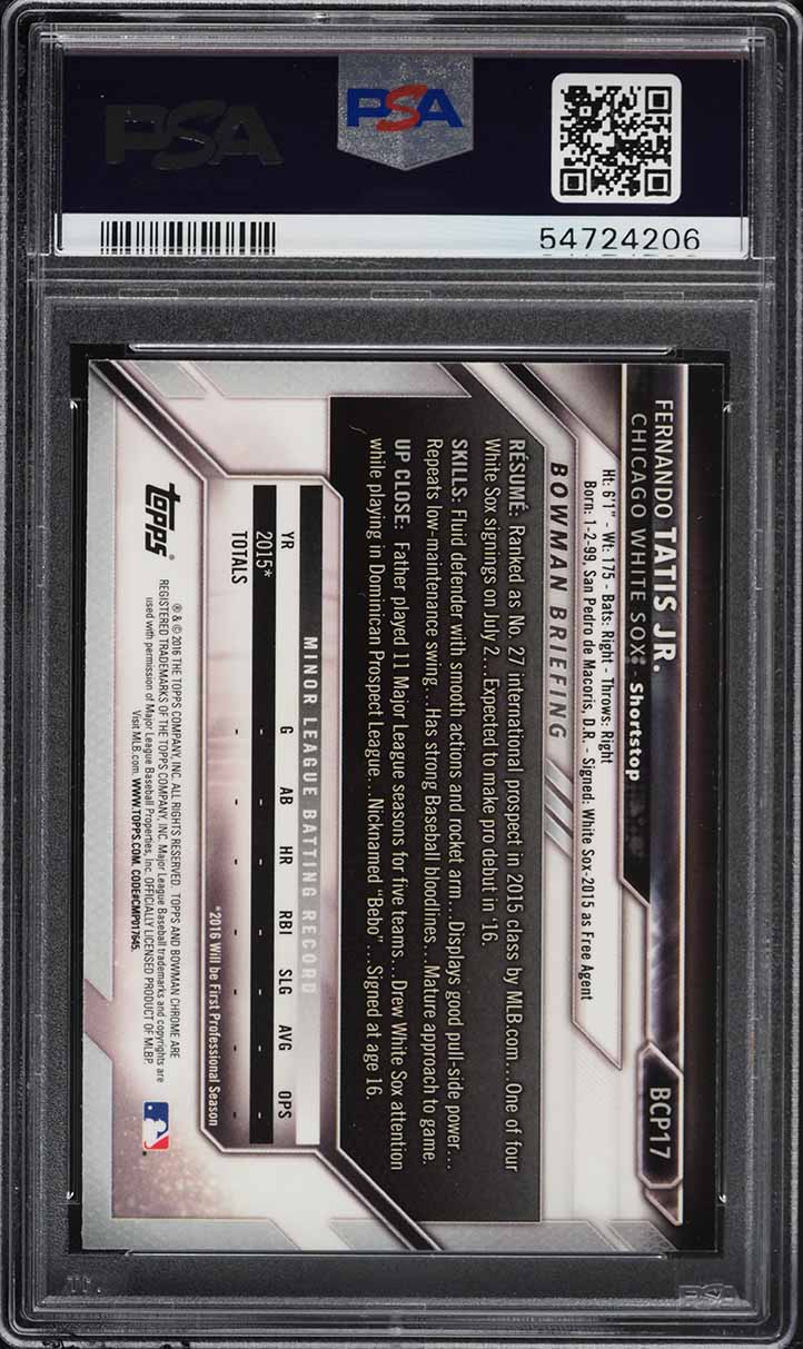 2016 Bowman Chrome Fernando Tatis Jr. PROSPECT #BCP17 PSA 10 GEM MINT