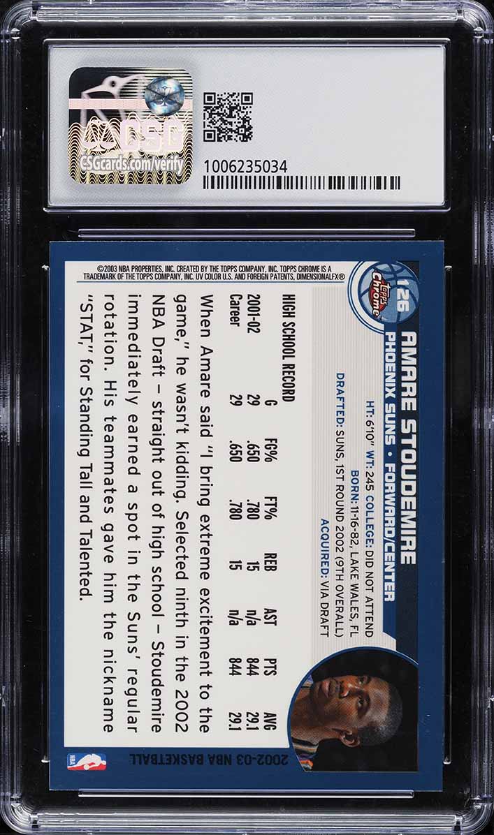 2002 Topps Chrome Amare Stoudemire ROOKIE #126 CSG 8.5 NM-MT+
