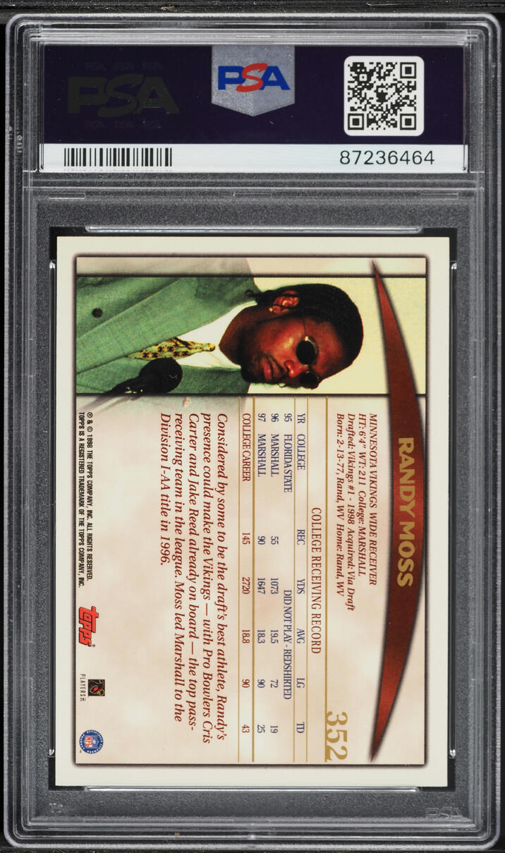 1998 Topps Football Randy Moss ROOKIE #352 PSA 9 MINT