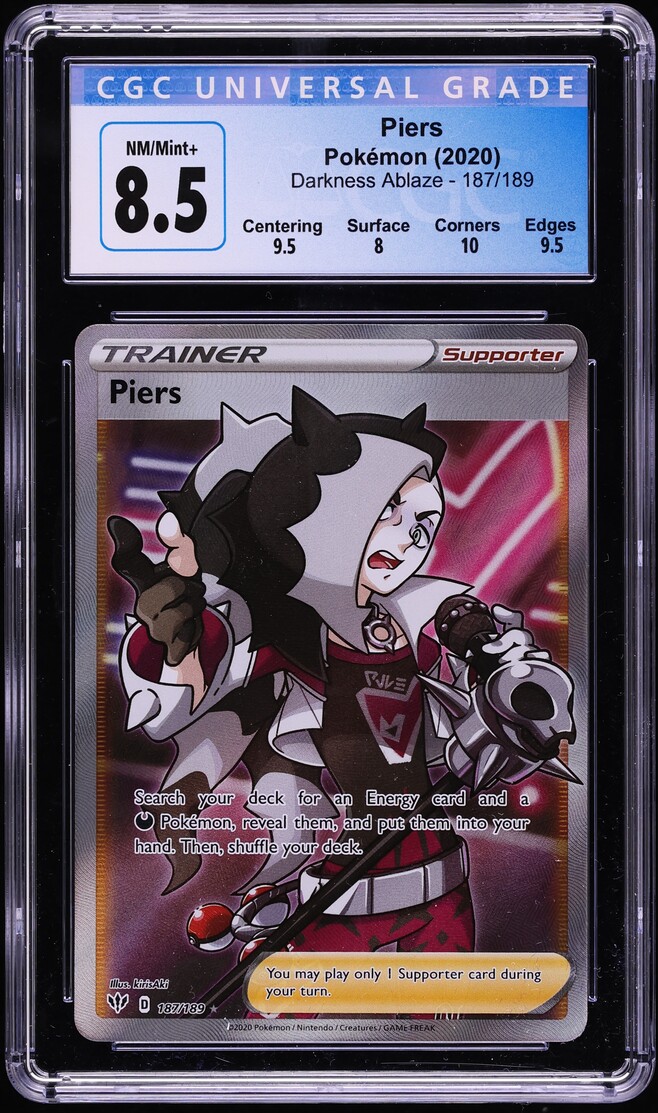 2020 Pokemon Sword & Shield Darkness Ablaze Full Art Piers #187 CGC 8.5 NM-MT+