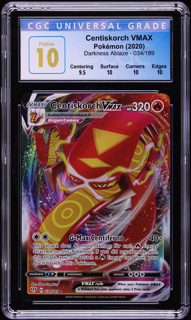 2020 Pokemon Sword & Shield Darkness Ablaze Full Art Centiskorch VMAX #34 CGC 10 PRISTINE