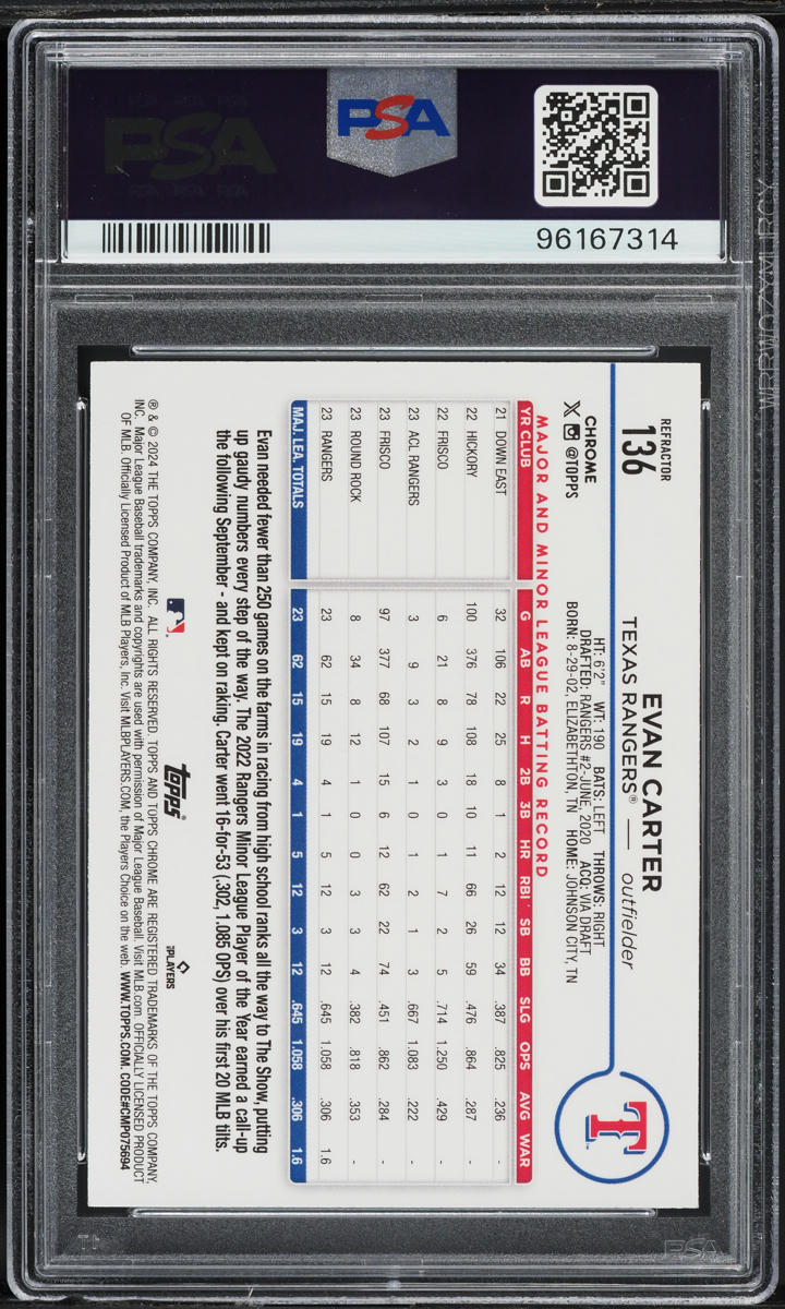 2024 Topps Chrome Refractor Evan Carter ROOKIE #136 PSA 9 MINT