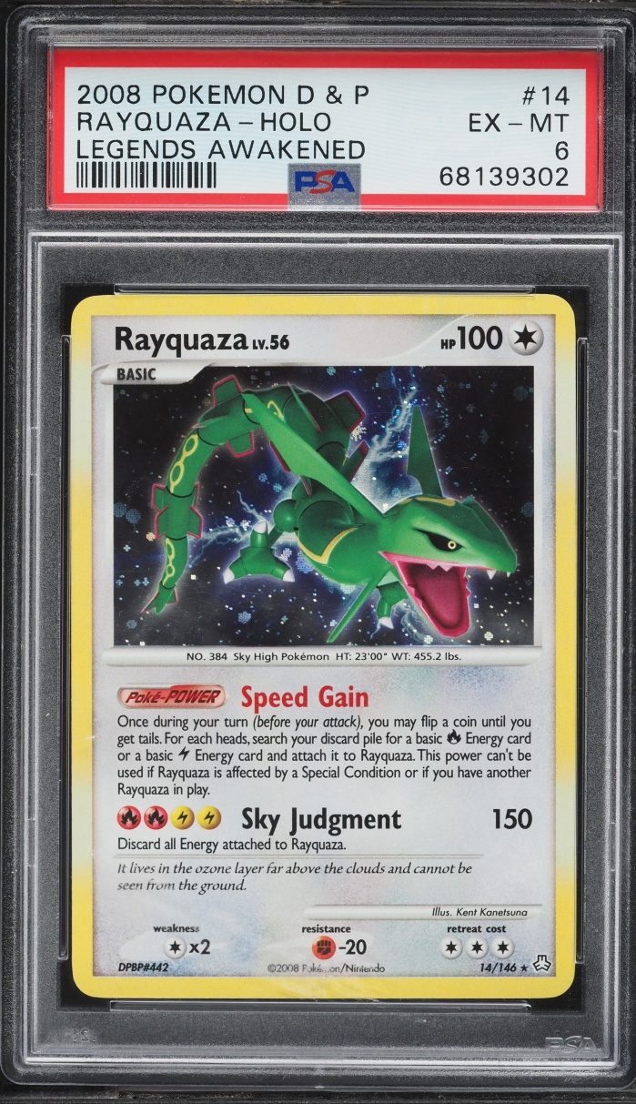 2008 Pokemon Diamond & Pearl Legends Awakened Holo Rayquaza #14 PSA 6 EXMT