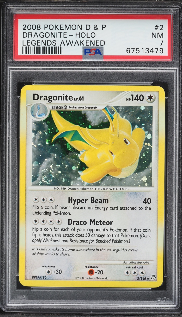 2008 Pokemon Diamond & Pearl Legends Awakened Holo Dragonite #2 PSA 7 NRMT