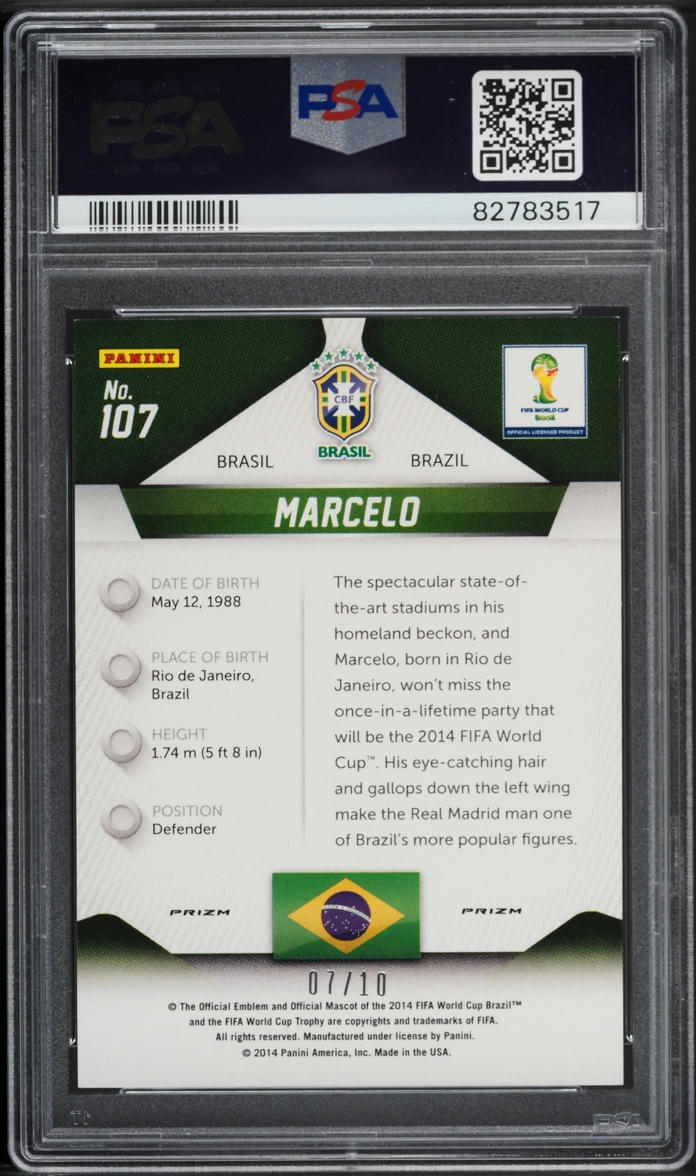 2014 Panini Prizm World Cup Gold Marcelo /10 #107 PSA 9 MINT
