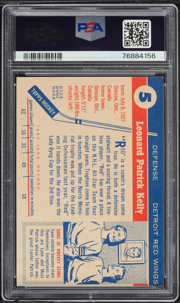 1954 Topps Hockey Red Kelly #5 PSA 7 NRMT