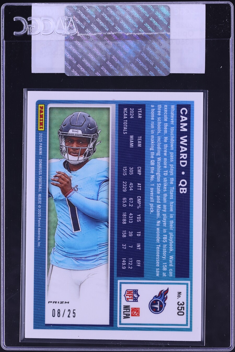 2025 Donruss Optic Preview Green Pandora Cam Ward ROOKIE /25 #350 CGC AUTH