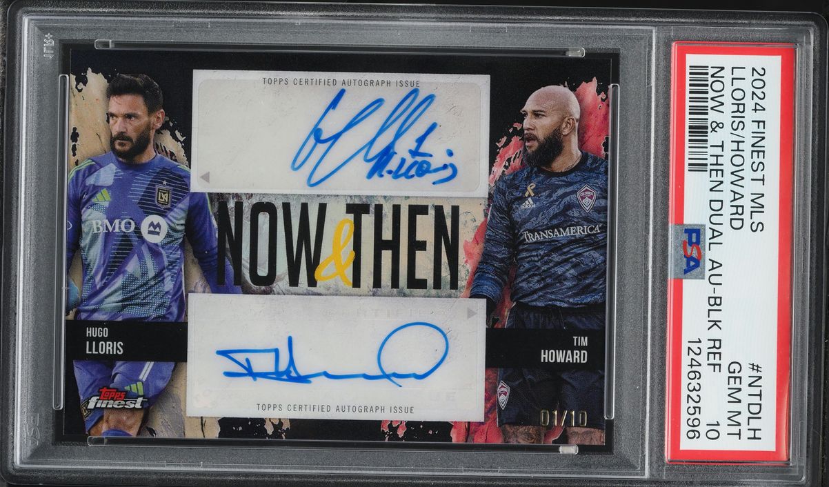 2024 Finest MLS Now & Then Dual Black Refractor Hugo Lloris Tim Howard AUTO 1/10 #NTD-LH PSA 10