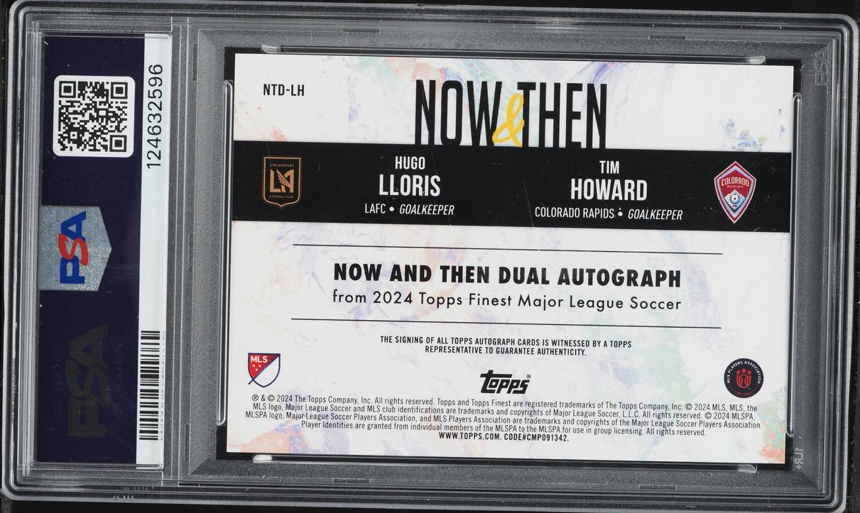 2024 Finest MLS Now & Then Dual Black Refractor Hugo Lloris Tim Howard AUTO 1/10 #NTD-LH PSA 10