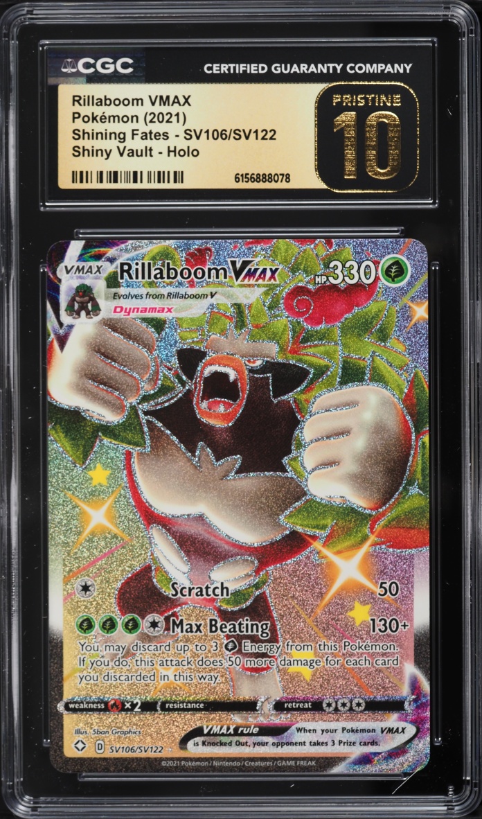 2021 Pokemon Sword & Shield Shining Fates Full Art Rillaboom VMAX #SV106 CGC 10 PRISTINE