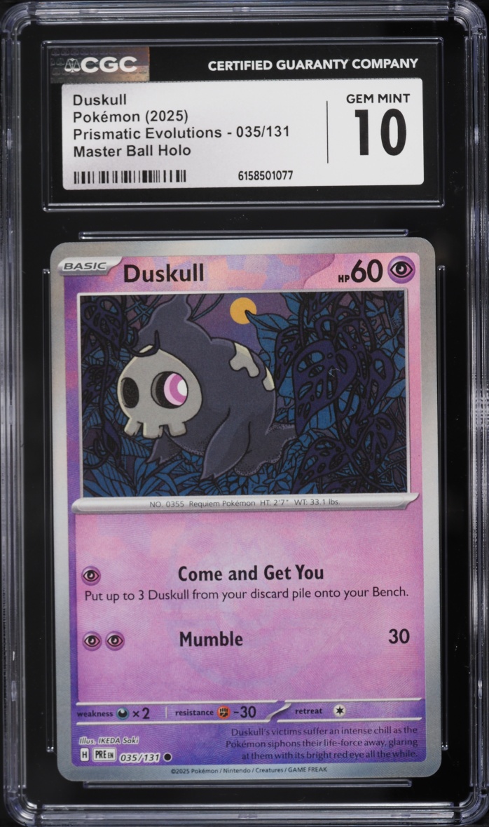 2025 Pokemon Scarlet & Violet Prismatic Evolutions Master Ball Holo Duskull #35 CGC 10 GEM MINT
