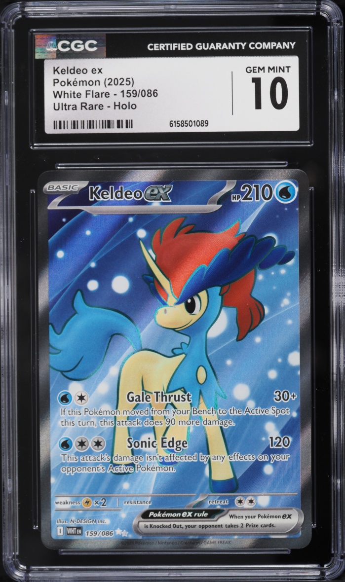 2025 Pokemon Scarlet & Violet White Flare Full Art Keldeo Ex #159 CGC 10 GEM MINT