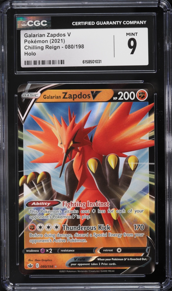 2021 Pokemon Sword & Shield Chilling Reign Galarian Zapdos V #80 CGC 9 MINT
