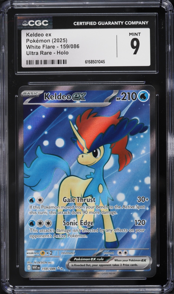 2025 Pokemon Scarlet & Violet White Flare Full Art Keldeo Ex #159 CGC 9 MINT
