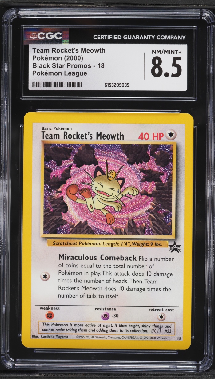 2000 Pokemon League Black Star Promo Team Rocket's Meowth #18 CGC 8.5 NM-MT+