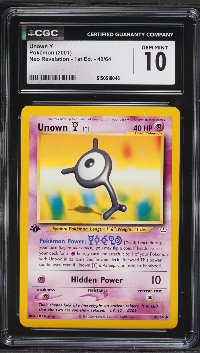 2001 Pokemon Neo Revelation 1st Edition Unown Y #40 CGC 10 GEM MINT