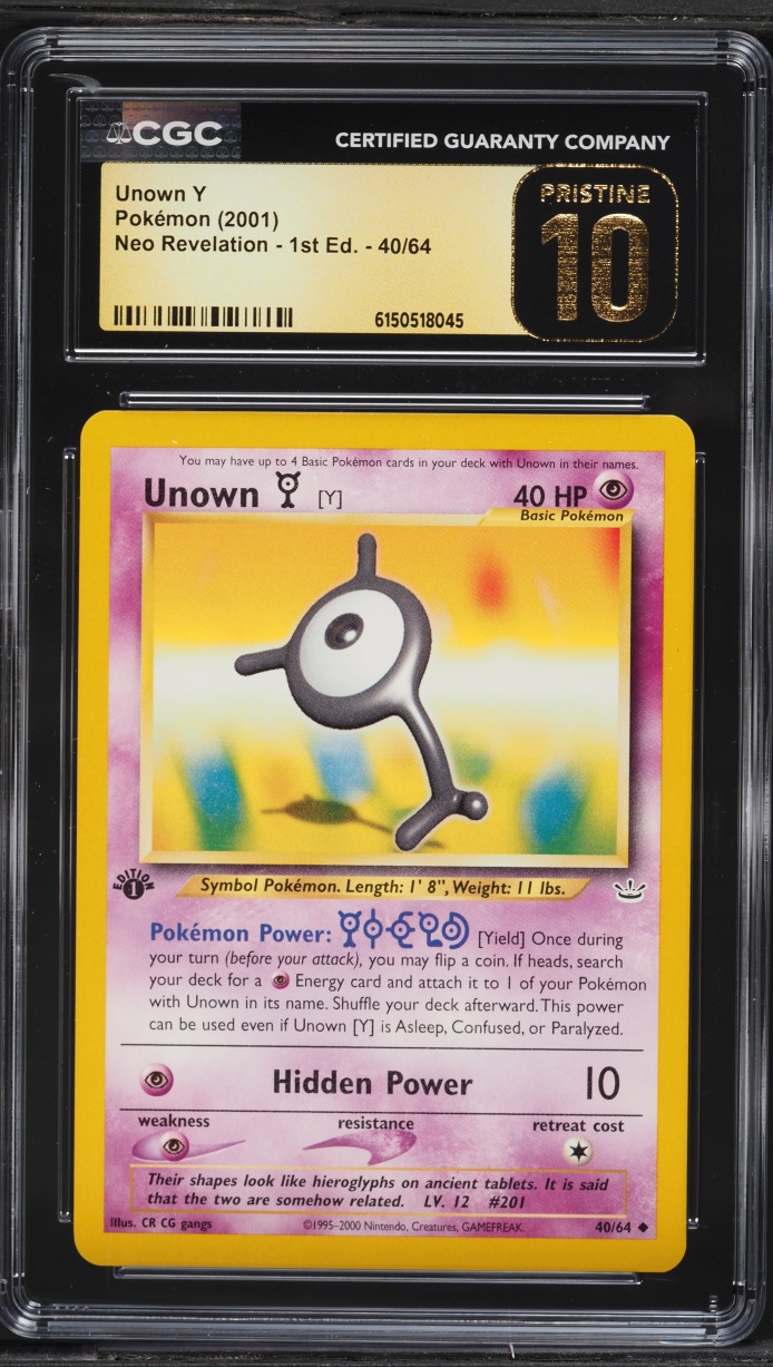 2001 Pokemon Neo Revelation 1st Edition Unown Y #40 CGC 10 PRISTINE