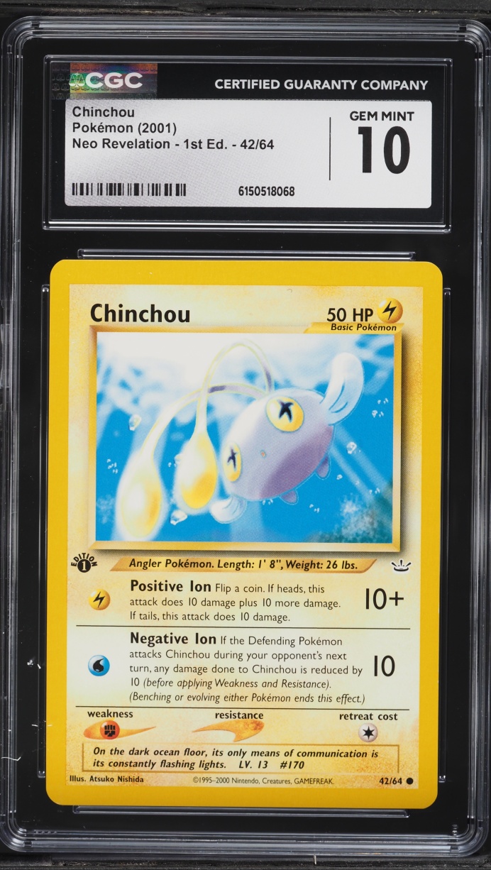 2001 Pokemon Neo Revelation 1st Edition Chinchou #42 CGC 10 GEM MINT