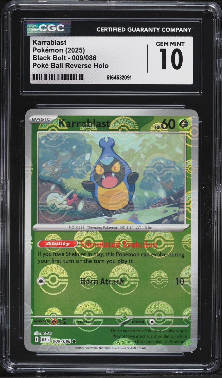 2025 Pokemon Scarlet & Violet Black Bolt Poke Ball Reverse Holo Karrablast #9 CGC 10 GEM MINT