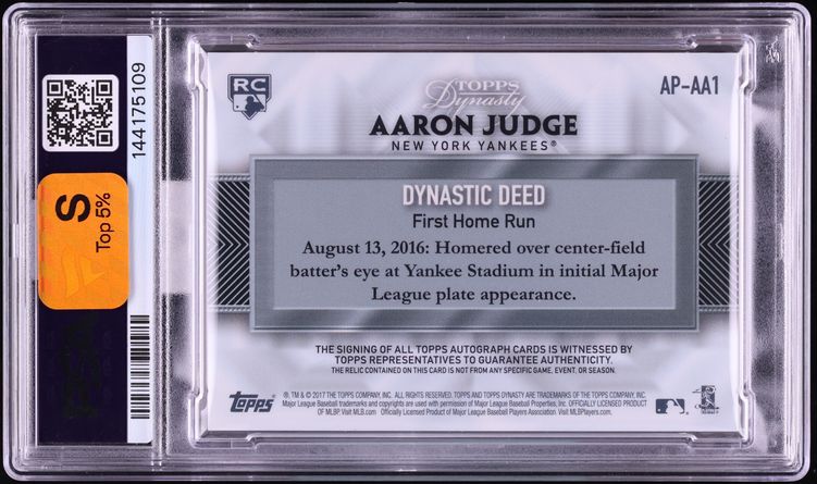 2017 Topps Dynasty Aaron Judge ROOKIE PATCH AUTO DNA 10 /10 #AA1 MBA PSA 10 GEM MINT - Photo 2