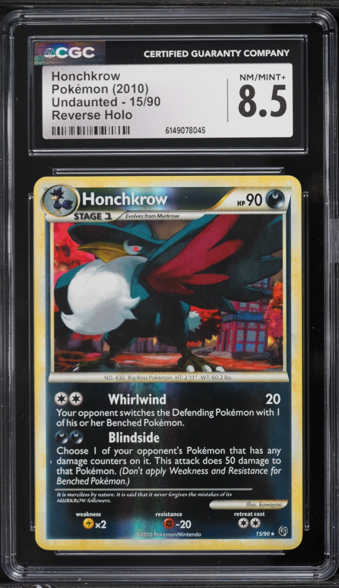 2010 Pokemon HeartGold & SoulSilver Undaunted Reverse Holo Honchkrow #15 CGC 8.5 NM-MT+