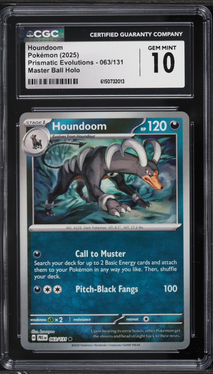 2025 Pokemon SV Prismatic Evolutions Master Ball Holo Houndoom #63 CGC 10 GEM MINT