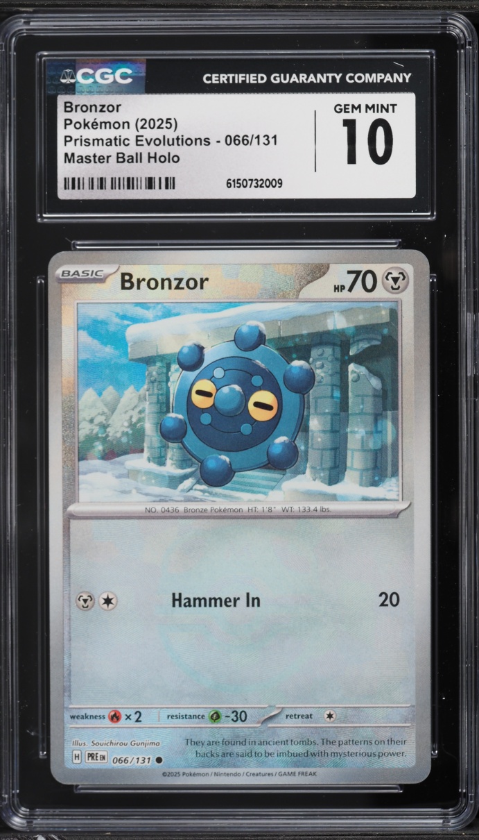 2025 Pokemon Scarlet & Violet Prismatic Evolutions Master Ball Holo Bronzor #66 CGC 10 GEM MINT