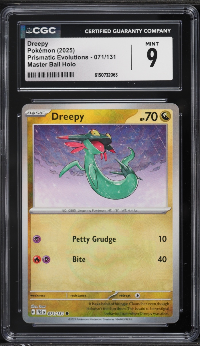 2025 Pokemon Scarlet & Violet Prismatic Evolutions Master Ball Holo Dreepy #71 CGC 9 MINT
