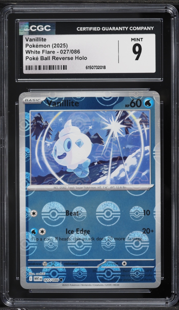 2025 Pokemon Scarlet & Violet White Flare Poke Ball Reverse Holo Vanillite #27 CGC 9 MINT