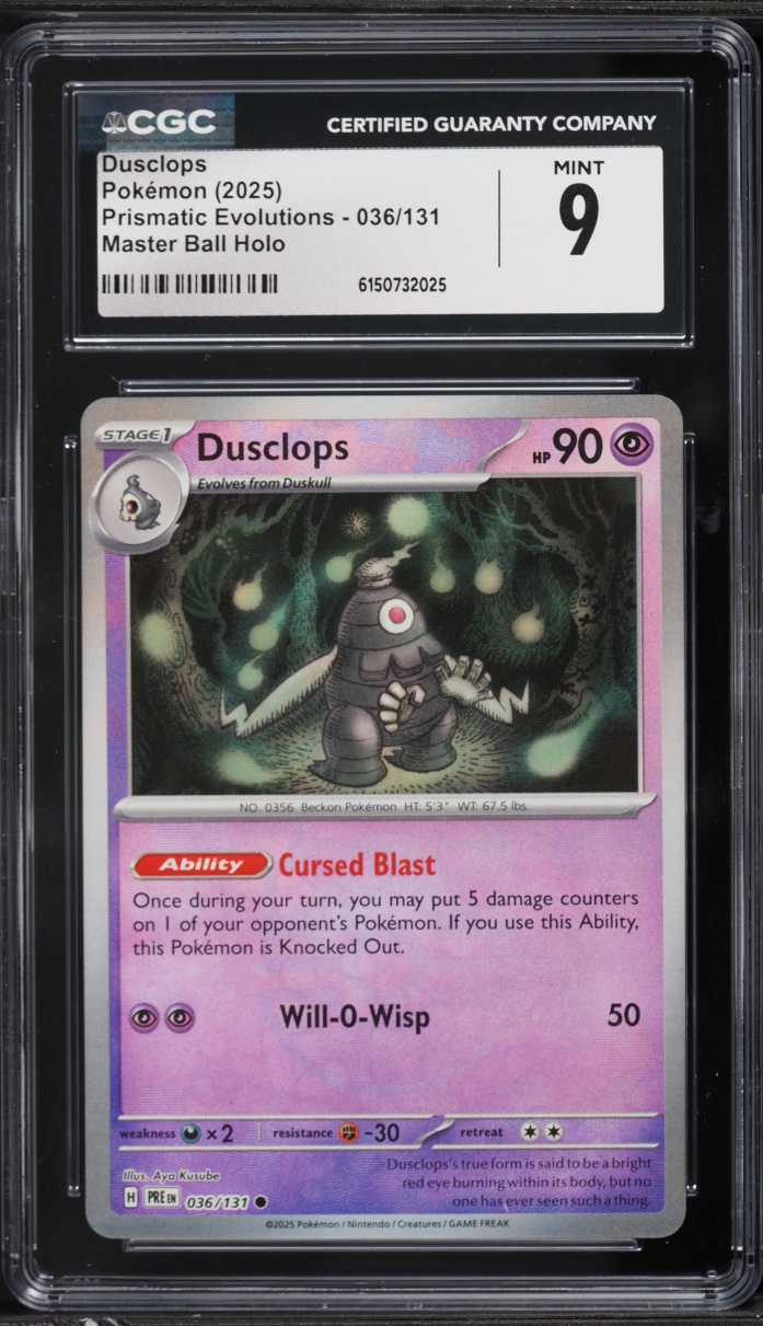 2025 Pokemon Scarlet & Violet Prismatic Evolutions Master Ball Holo Dusclops #36 CGC 9 MINT