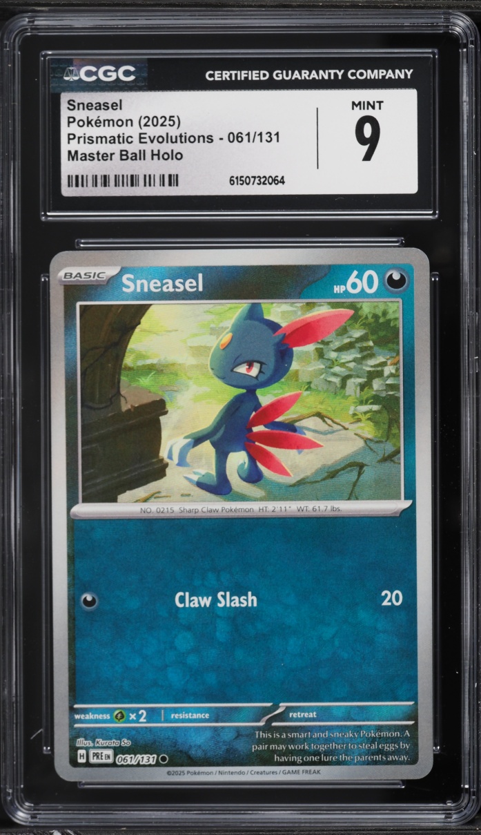 2025 Pokemon Scarlet & Violet Prismatic Evolutions Master Ball Holo Sneasel #61 CGC 9 MINT