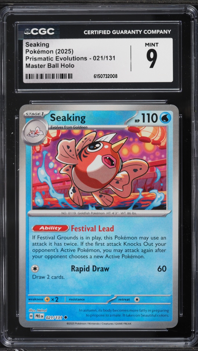 2025 Pokemon Scarlet & Violet Prismatic Evolutions Master Ball Holo Seaking #21 CGC 9 MINT