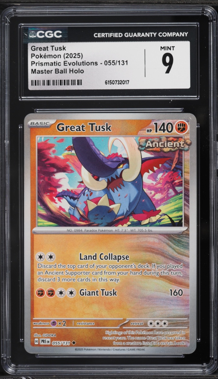 2025 Pokemon Scarlet & Violet Prismatic Evolutions Master Ball Holo Great Tusk #055 CGC 9 MINT