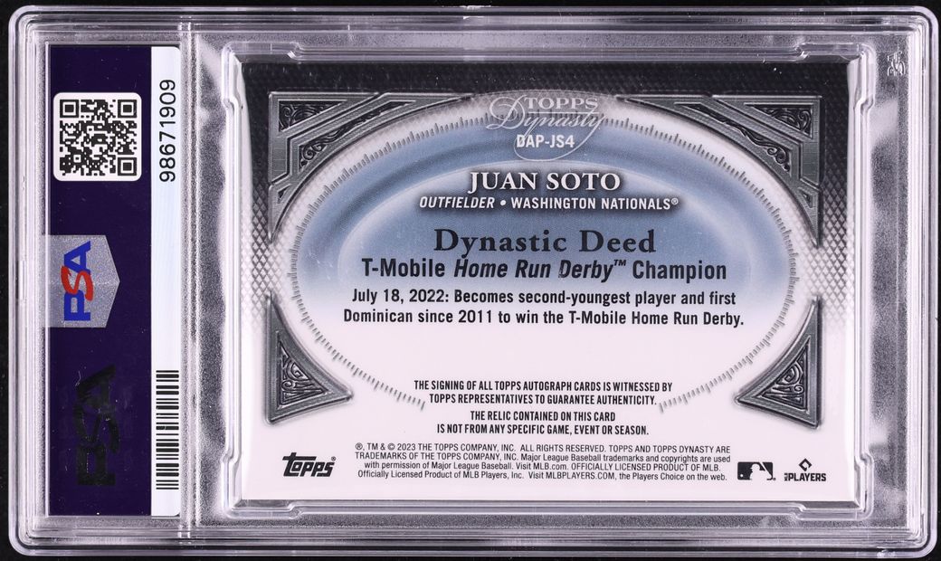 2023 Topps Dynasty Silver Juan Soto PATCH AUTO 5/5 #DAP-JS4 PSA 7 NRMT