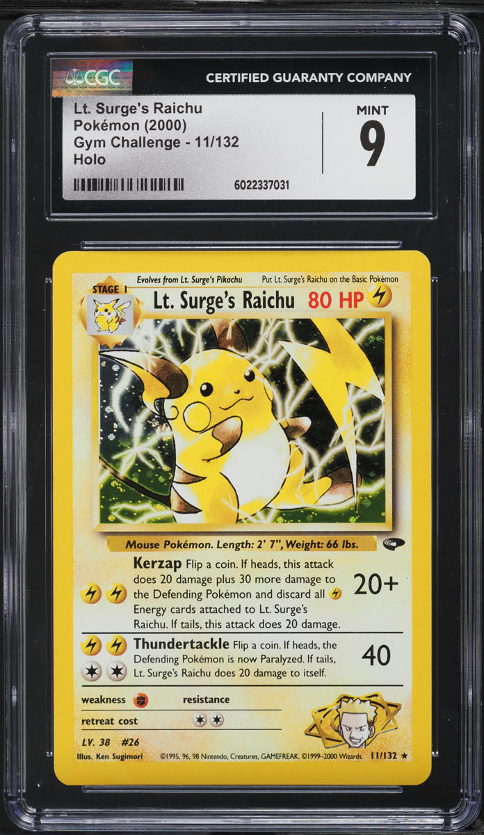 2000 Pokemon Gym Challenge Holo Lt. Surge's Raichu #11 CGC 9 MINT