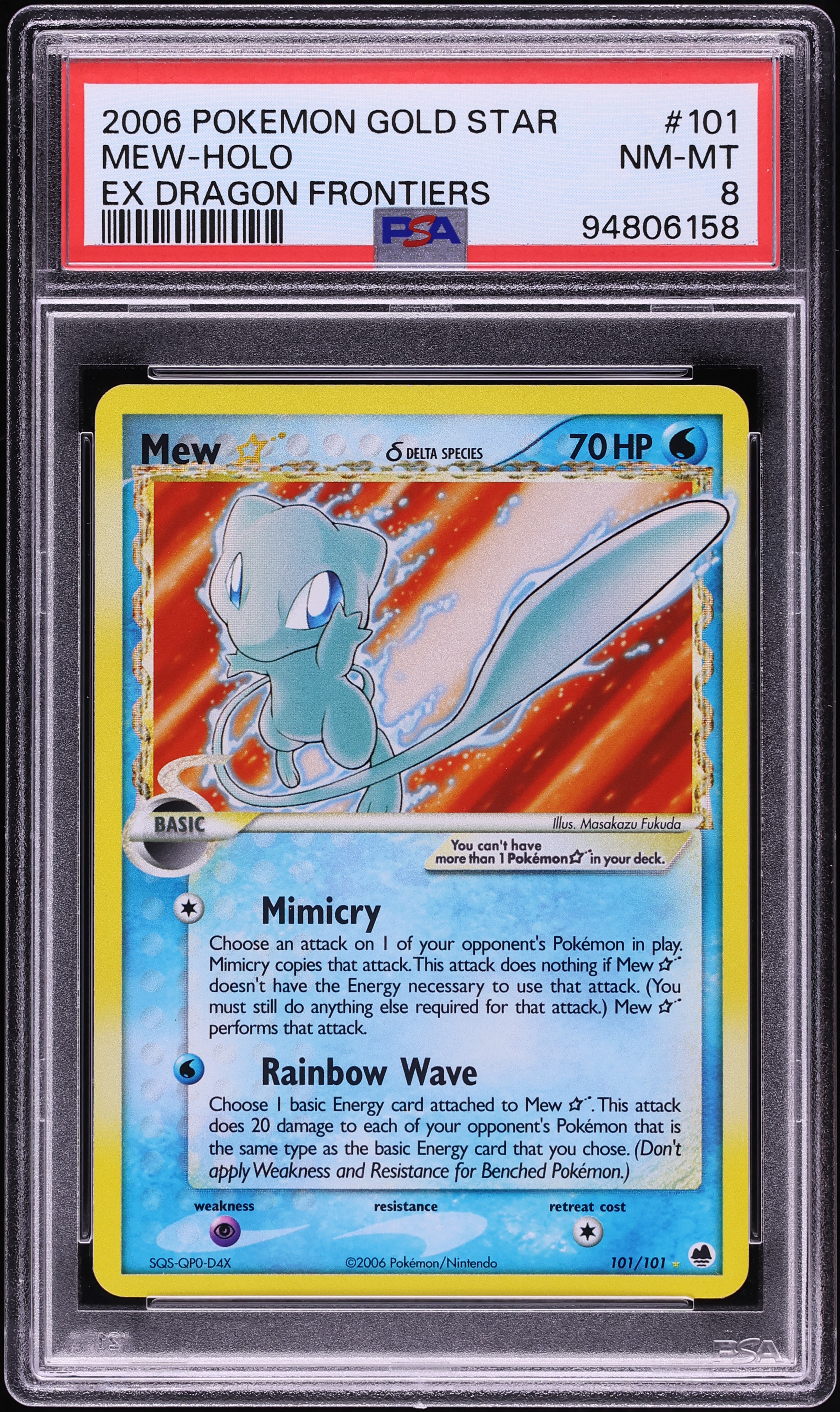 2006 Pokemon EX Dragon Frontiers Holo Mew Gold Star #101 PSA 8 NM-MT
