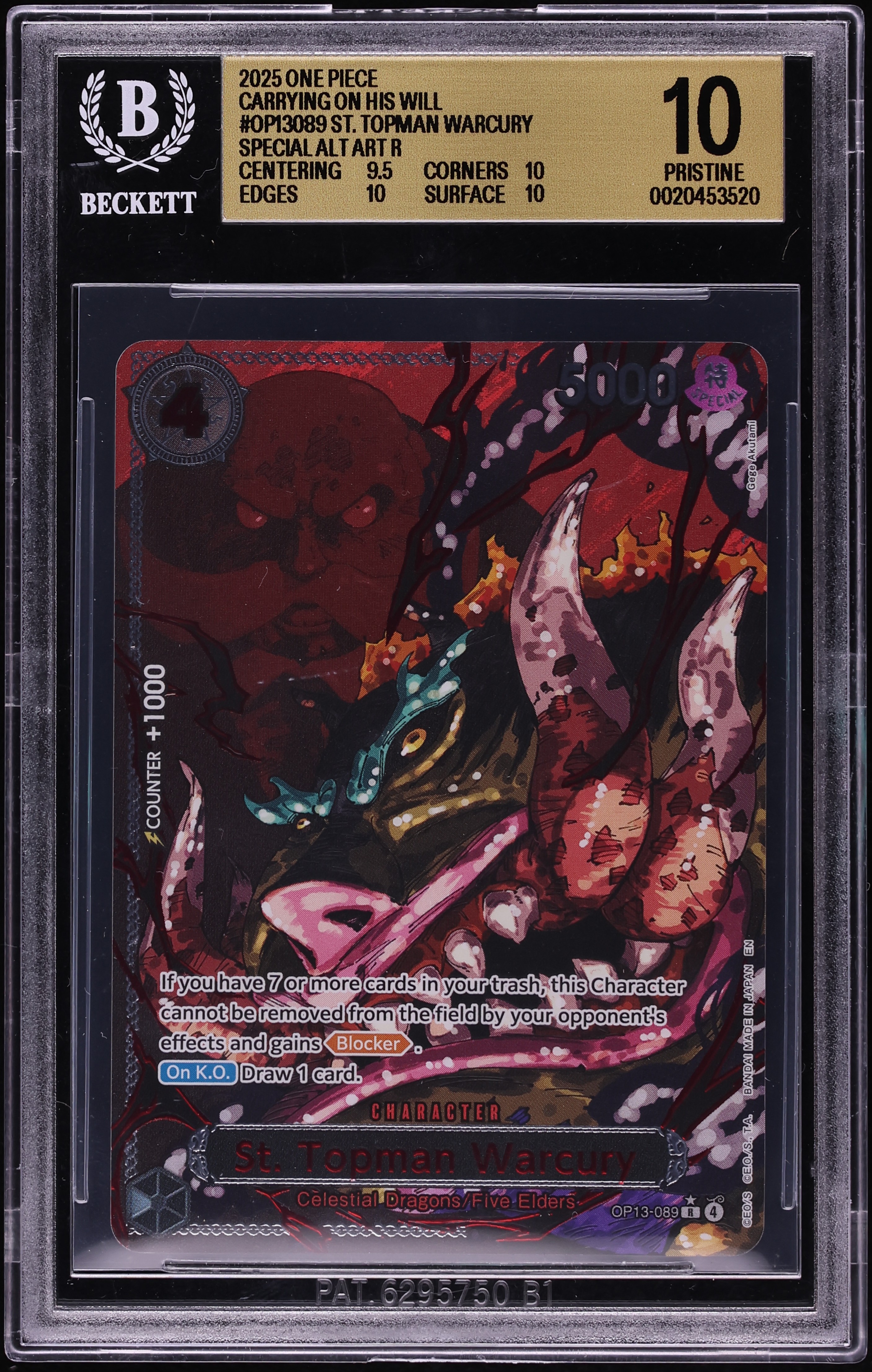 2025 One Piece Carrying On His Will Alt Art St. Topman Warcury #OP13-089 BGS 10 PRISTINE