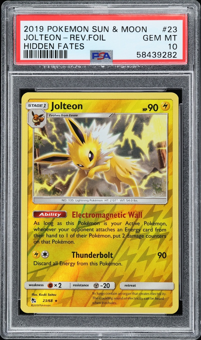 2019 Pokemon Sun & Moon Hidden Fates Reverse Holo Jolteon #23 PSA 10 GEM MINT