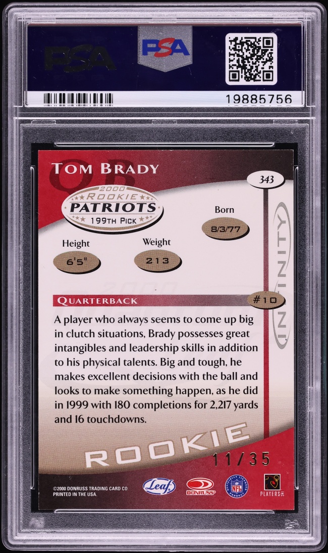 2000 Quantum Leaf Infinity Red Tom Brady ROOKIE /35 #343 PSA 8 NM-MT - Photo 2