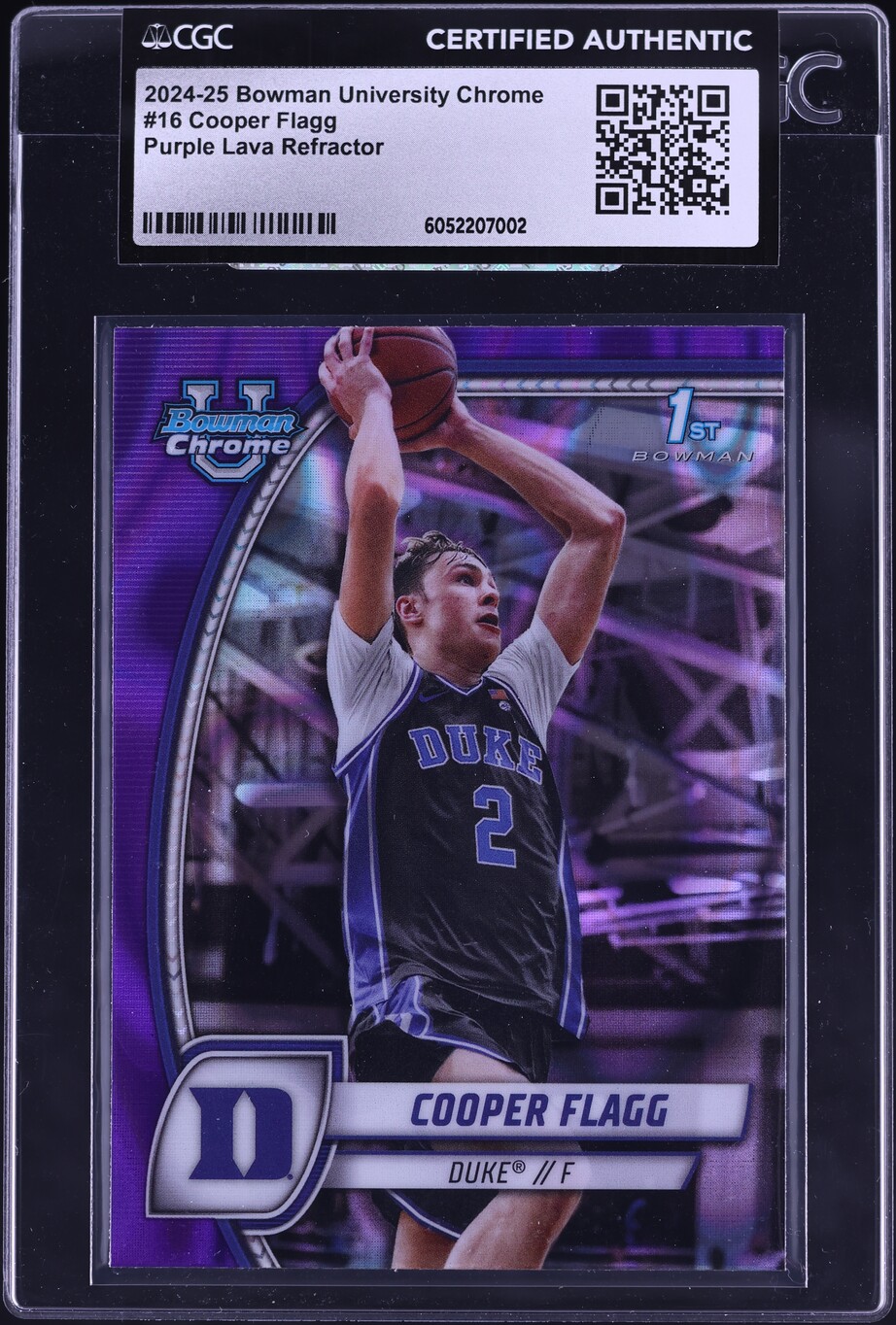 2024 Bowman Chrome University Purple Lava Refractor Cooper Flagg ROOKIE CGC AUTH