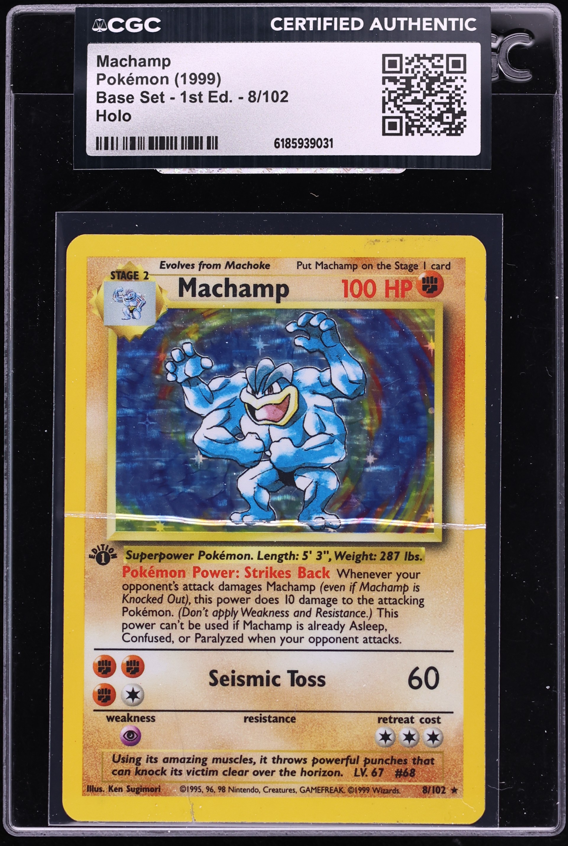 1999 Pokemon Base Set 1st Edition Holo Machamp #8 CGC AUTH