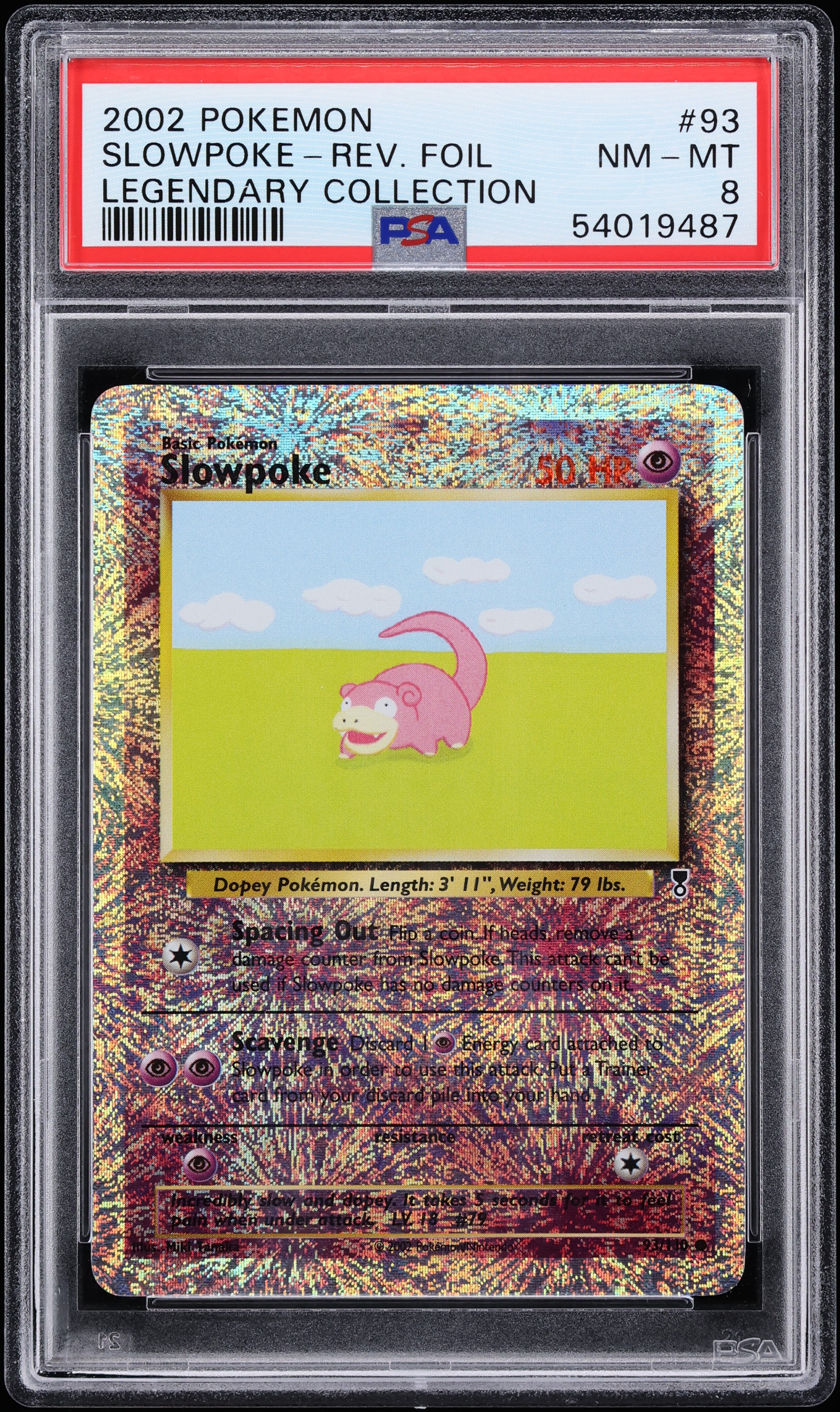 2002 Pokemon Legendary Collection Reverse Holo Slowpoke #93 PSA 8 NM-MT