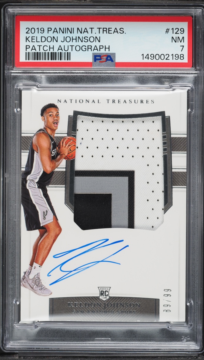 2019 National Treasures Keldon Johnson ROOKIE PATCH AUTO /99 #129 PSA 7 NRMT