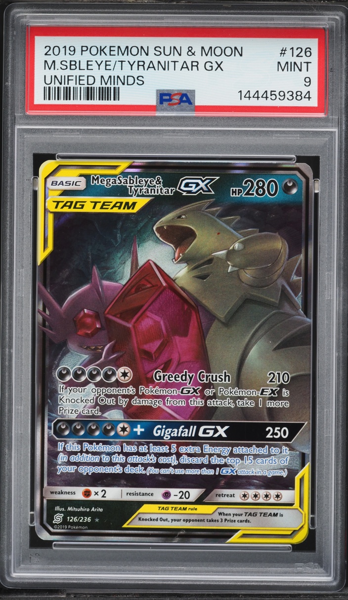 2019 Pokemon Sun & Moon Unified Minds Holo Mega Sableye & Tyranitar GX #126 PSA 9 MINT