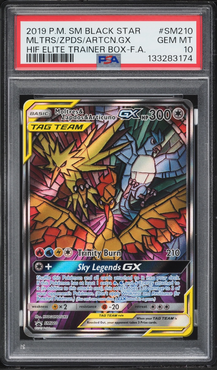 2019 Pokemon Sun & Moon Promo Hidden Fates Full Art Moltres & Zapdos & Articuno GX #210 PSA 10